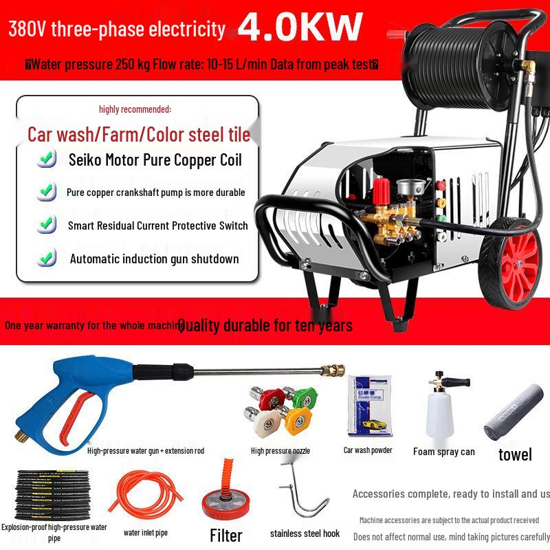 Black Cat 220V Commercial Car Washer: High-Pressure Cleaning Machine for Homes, Industrial, and Livestock Use