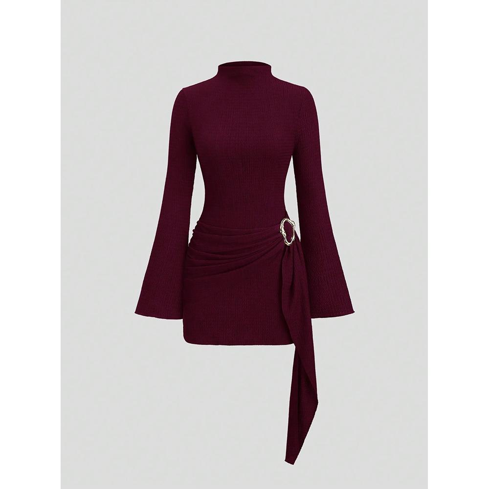 

Casual Dress Waist-Cinched Minimalist Flare Sleeve Bodycon Cinched Waist Dress L