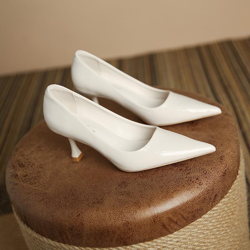 

3351-1 French pointed high heels women s new commuting soft-soled stiletto women s shoes nude patent leather high heels 40 абрикосовый