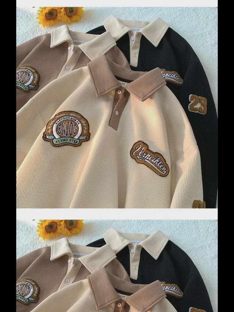 Men's Retro College-Style Embroidered Polo - Chic, Loose, and Comfortable for Autumn.