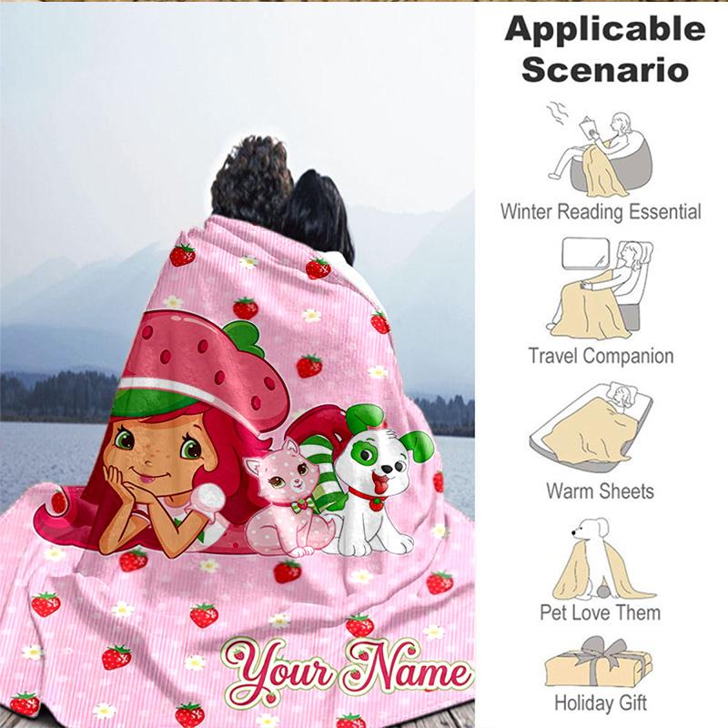 Custom Name Blanket Straw-berry Blanket Bedding Blanket for Travel, Camping, Living Rooms, Offices, Sofas, Fan Christmas gift