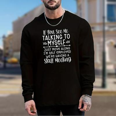 Magical Alphabet Print Men's Tshirts Long Sleeve Tees Round Neck Casual Pullover Men's Clothing Plus Size