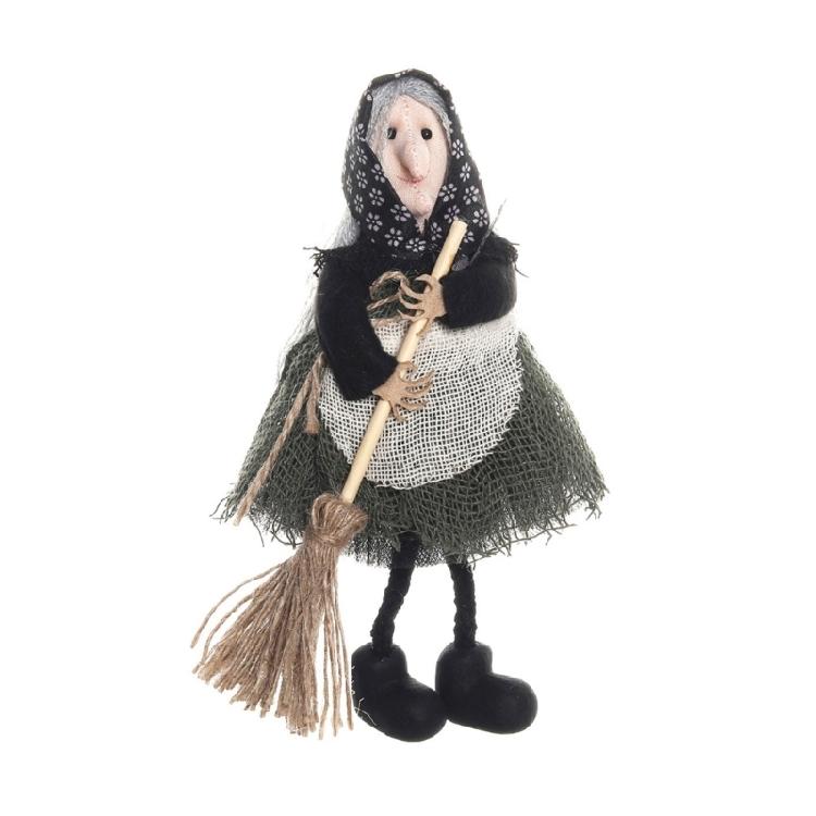 Eerie Apron Witch with Broom Suspended Decoration Chilling Adorment for Halloween Parties and Event Festives Ornament