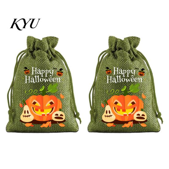 Lightweight Candy Carriers 2Pcs Halloween Pumpkin Drawstring Bags for Treats, Retro Burlap Pattern Party Favors Trick or Treat Bags, Portable
