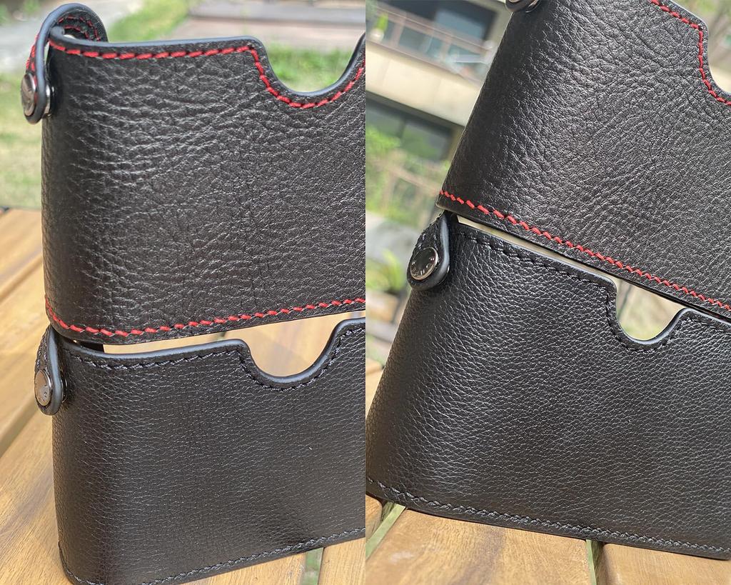 Funper Nikon FM2 Handgefertigte Echtes Leder Volle Kameratasche Hülle (Schwarz + Rot)