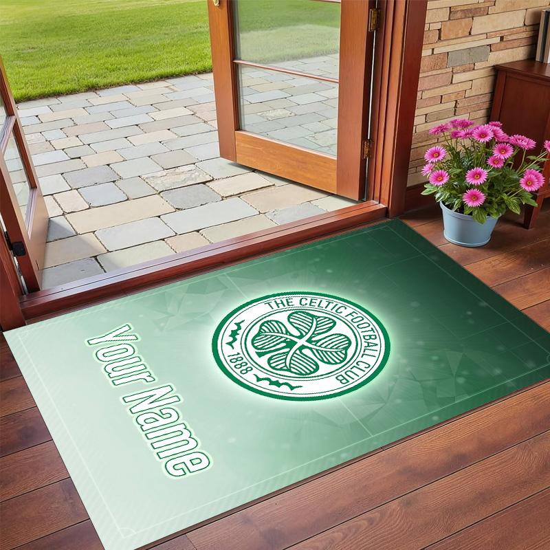 Dywanik z kryształowego aksamitu z własnym tekstem/imieniem, Miękka antypoślizgowa mata podłogowa, Dekoracja domu Celtic FC