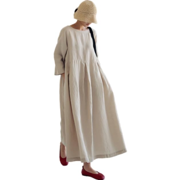 JINJUDUO Lang Løs Bomullskjole for Kvinner, Motebevisst, Søt, Figurnær, Vegansk, Pyntet, Uformell, Sommer, Høst, (Aprikos, XL)