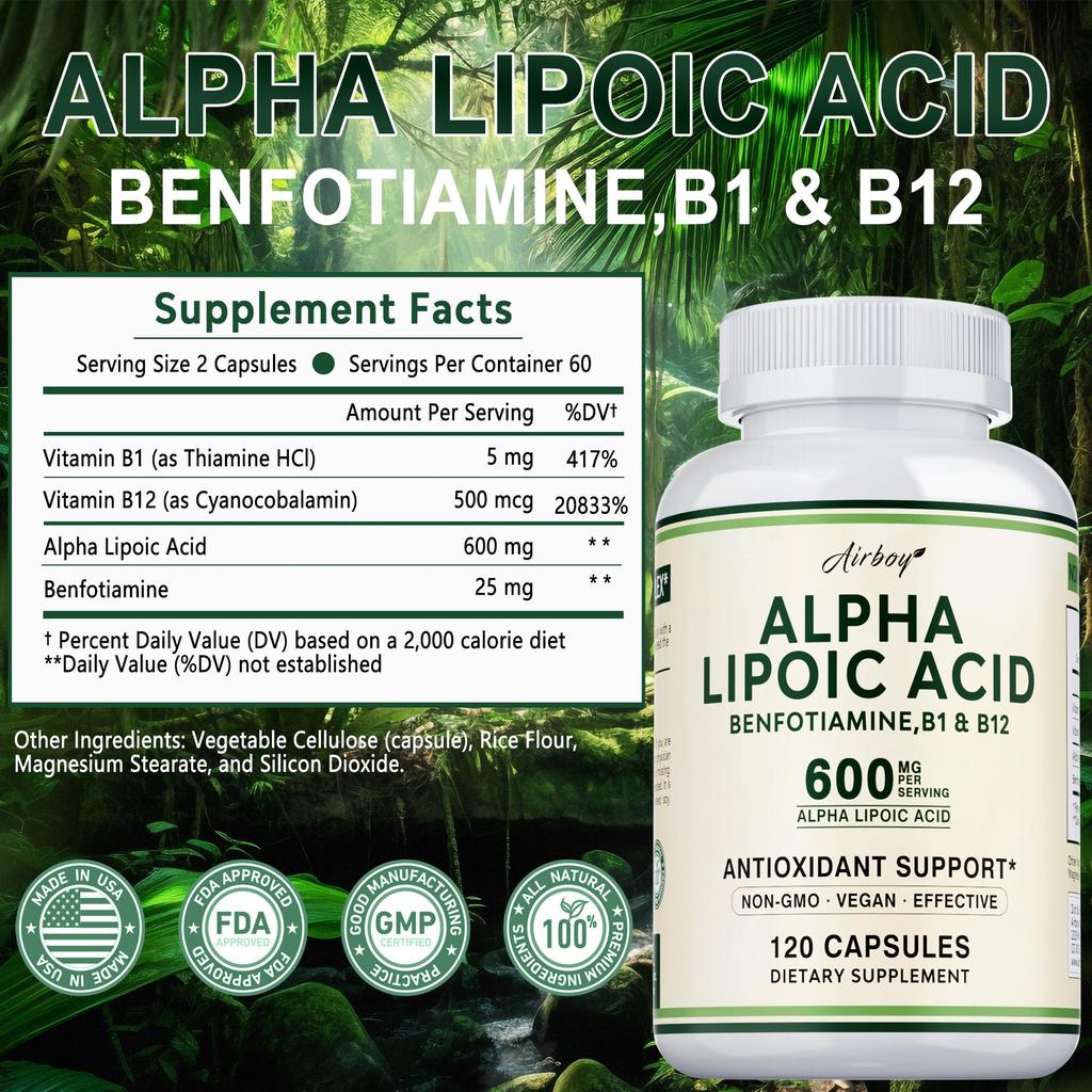 Each serving contains 600 mg of alpha-lipoic acid, a powerful antioxidant that helps improve neuropathy and cardiovascular health.