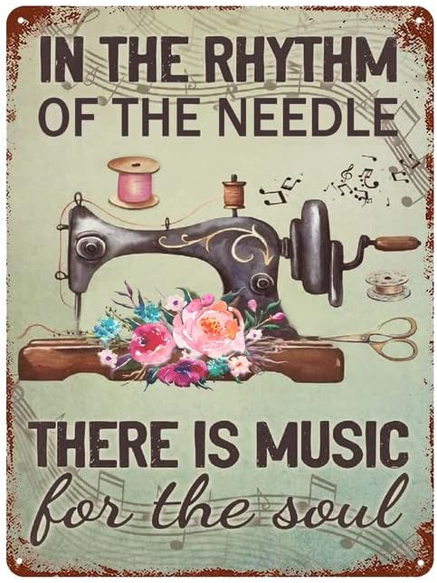 

Mfoever Sewing Room Wall Art Craft Room Decor Metal Tin Sign Retro Style Novelty Poster Iron Painting Sewing Machine Music Notes 20x30cm（7.8x11.8inch）