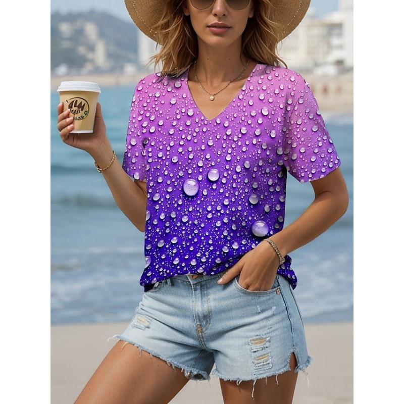Plus Size Loose Women's Clothing Outdoor T-Shirt Fashion Tops Short Sleeve 3D Floral Printed Patterns Women's V-neck T-shirt Daily