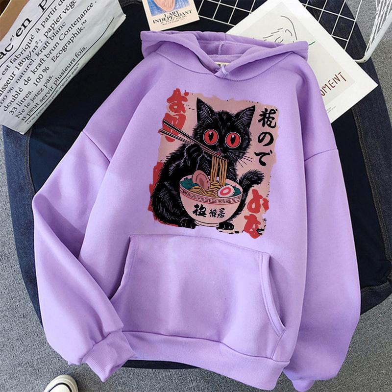 2025 Autumn Jointly Designed Print Japanese Black Cat Chicken Face Mask Hooded Sweatshirt - Environmentally Friendly Material