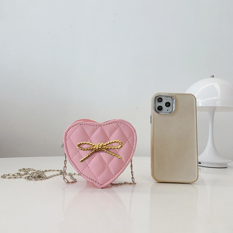 Solid Shape Love Color Bow Chain Shoulder Bag Children Outdoor Bag Crossbody