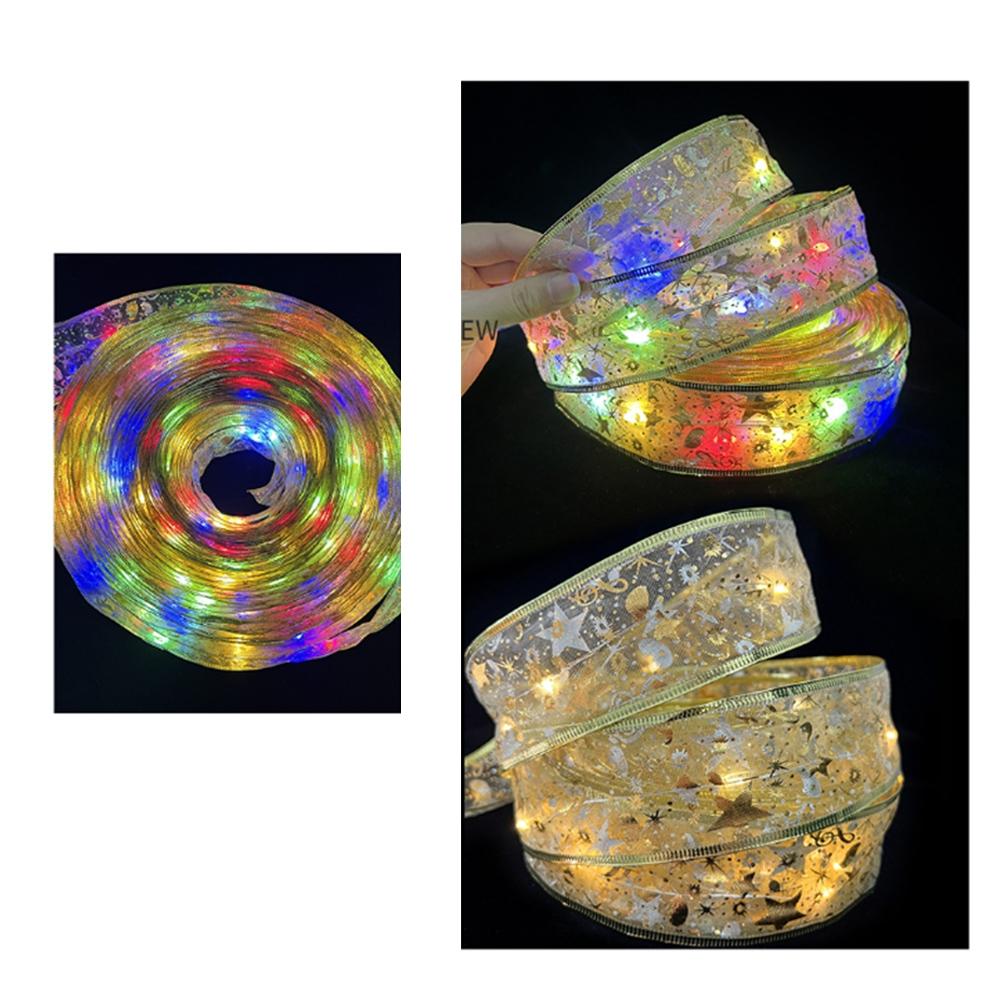 Dekorativní LED vánoční ozdoby s světelnými řetězy a mašlí