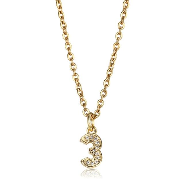 Cute Number 0 1 2 3 4 5 6 7 8 9 CZ Pendant Birthday Lucky Number Charm Necklace Rolo Chain Adjustable KN652