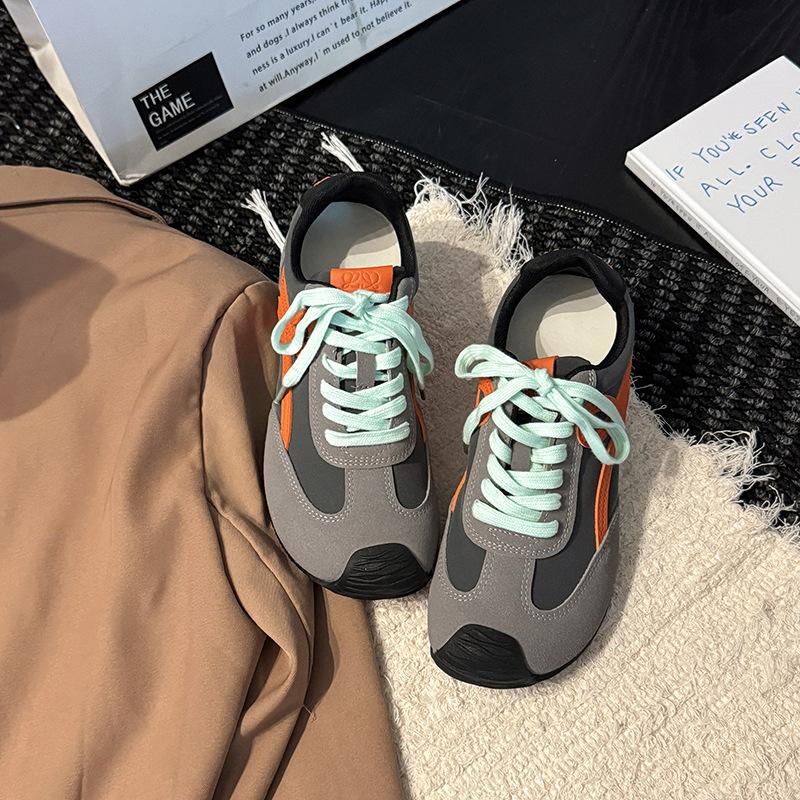 Lace-up platform German training shoes women's autumn and winter fashion retro color matching repair skin contrast color comfortable sports and leisu