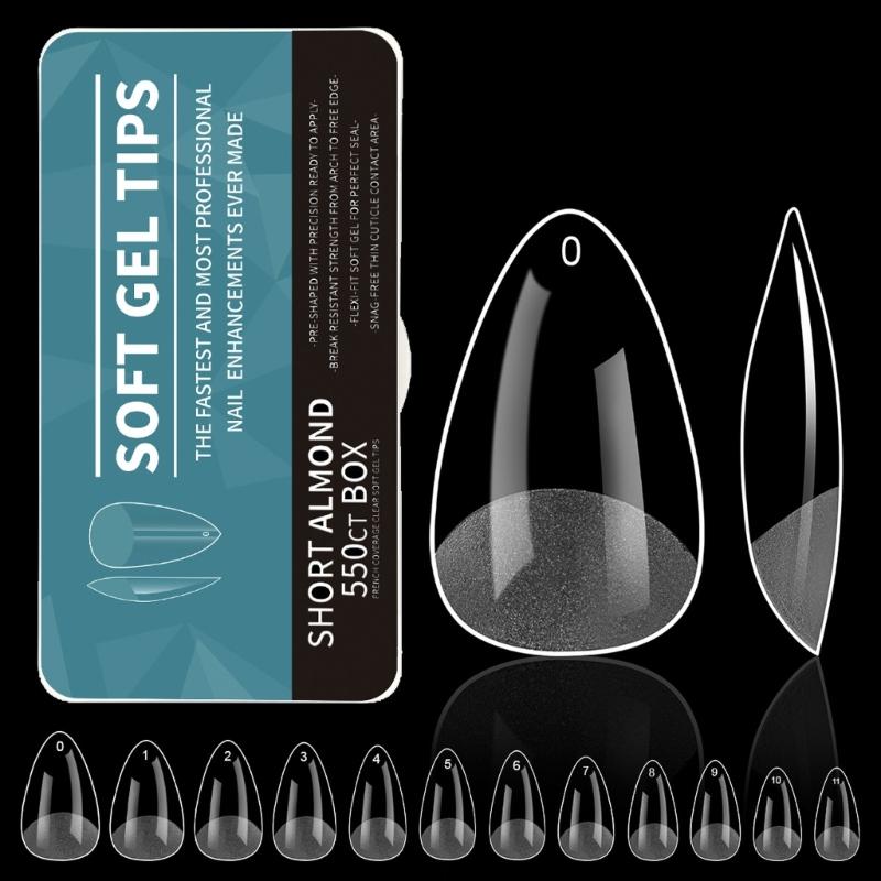 Średnie Kształt Migdała Końcówki Żelowe do Paznokci 550 SZT Wstępnie Wytrawione Przezroczyste Sztuczne Paznokcie Manicure dla Profesjonalistów i Początkujących