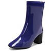 Waterproof Women's Ankle Boots New 2025 Winter Block Heels Fashion Rain Boot Patent Yellow Blue Red Pink Party Shoes Large Size