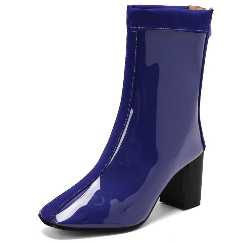 Waterproof Women's Ankle Boots New 2025 Winter Block Heels Fashion Rain Boot Patent Yellow Blue Red Pink Party Shoes Large Size