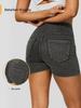 European & American Women's High-Waisted Butt-Lifting Denim Yoga Shorts with Pockets, Slimming 3/4 Length.