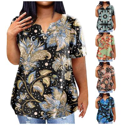 Tricou mare de damă, vară, casual, cu decolteu în V, cu mânecă scurtă, cu buzunar