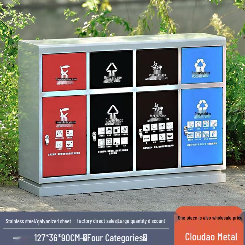 Large Outdoor Stainless Steel Trash Can with Three or Four Compartments for Streets, Parks, and Communities