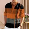 Men Business Shirt V-Neck Buttons Neckline Long Sleeve Pullover Tops Patchwork Color Casual Shirt Tops
