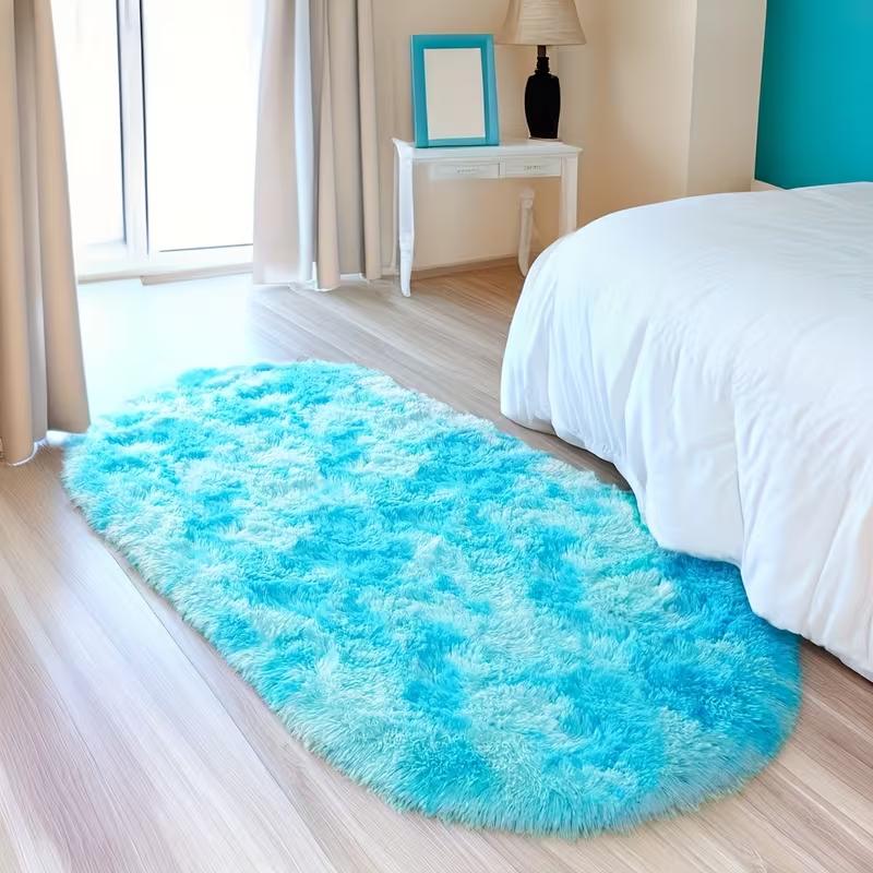Tie-Dye Oval Long Plush Carpet Living Room Sofa Coffee Table Mat Soft Children's Bedroom Bedside Rug Home Decor
