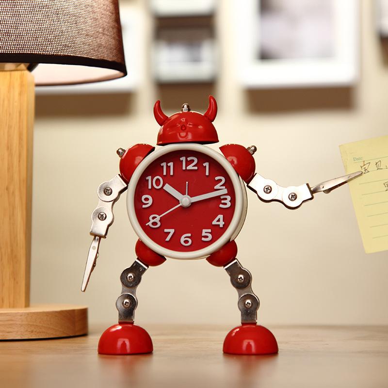 Creative Robot Decorative Clock Korean Cartoon Boy Alarm Clock Quartz Silent Decorative Watch Bedroom Decoration Ornaments