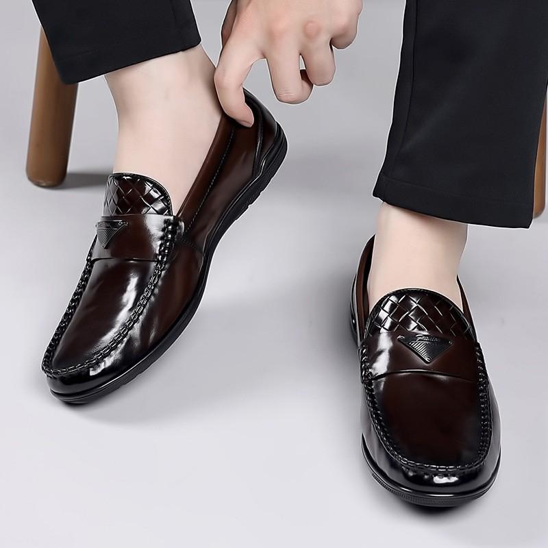 Mens Genuine Leather Loafer Slip-On Shoes Driving Business Casual Wear Non-Slip Rubber Sole Comfortable Round Toe