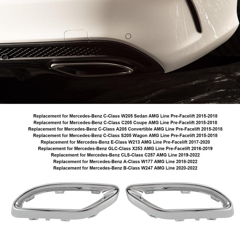 Gloss Chrome Exhaust Tip Cover Trims Replacement for Mercedes‑Benz A B C E GLC CLS‑Class W177 W247 W205 W213 X253 C257