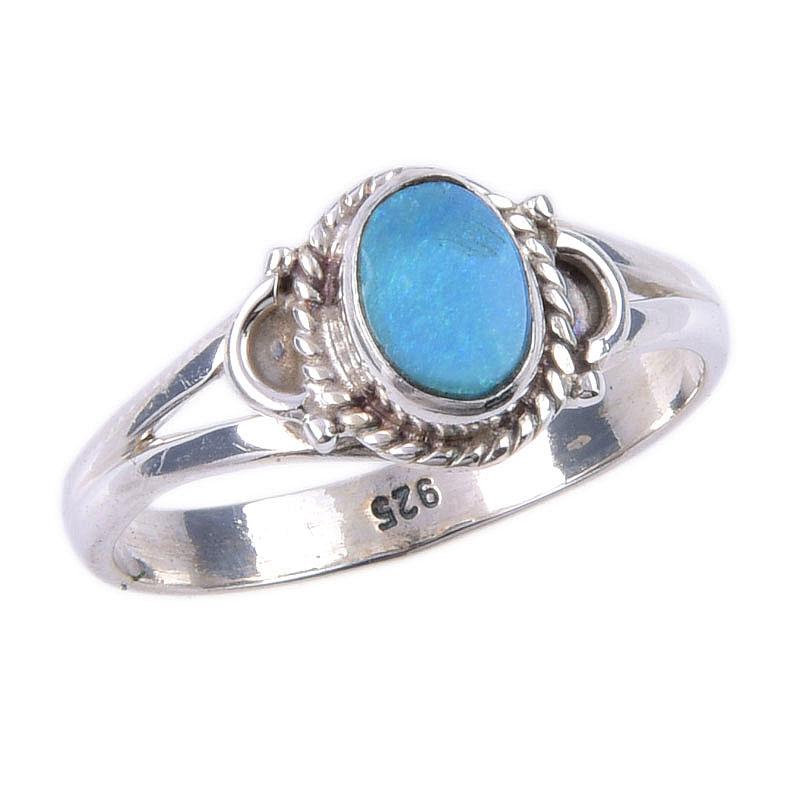 Natural Australian Opal Gemstone 925 Solid Sterling Silver Jewelry Ring S.7 i8L74