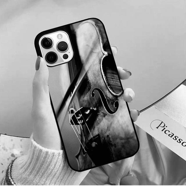 Black And White Violin Cello Phone Case Back Cover for iPhone 17 Air 16 15 14 13 11 12 Pro Max PlusS Shell Coque