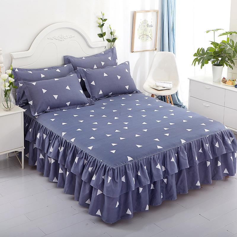 3pcs Modern Korean Floral Bed Skirt Set with Lotus Leaf Embellishments and Princess Floral Pattern, All-Season Brushed Light Beige-Friendly Bedding