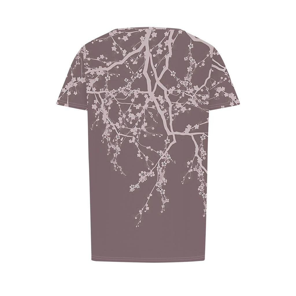 Women's Summer Fashion Casual Pleated Round Neck Print Short Sleeve T-Shirt Top