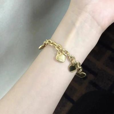 LUXUSTEEL Stainless Steel Heart Coin Charm Bracelet for Women Girl Gold Color Cuban Link Chain Bracelet Jewelry Gift 20cm