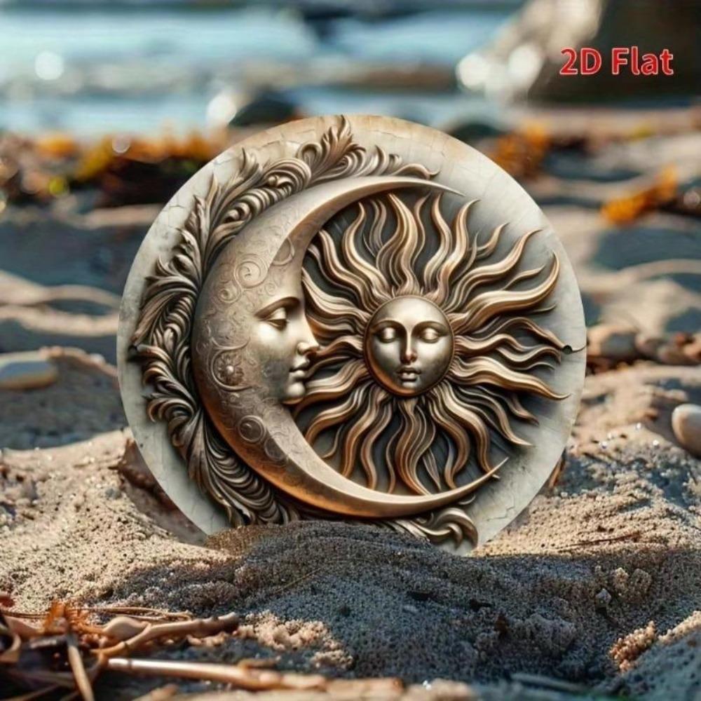 Vintage Sonne Mond Wandkunst Metall Relief Dekor Aluminium Heimbüro