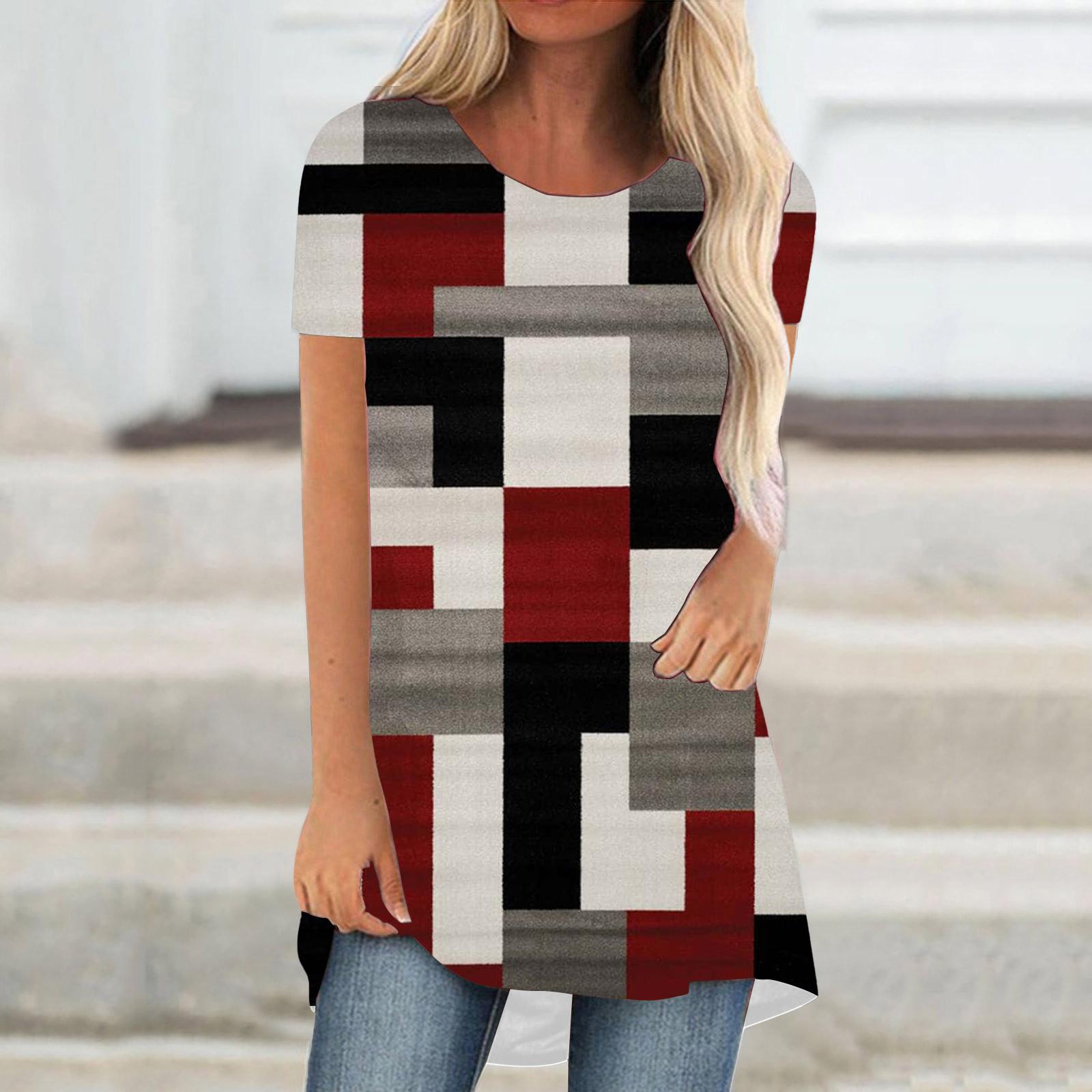 Модные футболки в стиле пэчворк с цветным блоком и 3D-принтом для женщин — фото 7