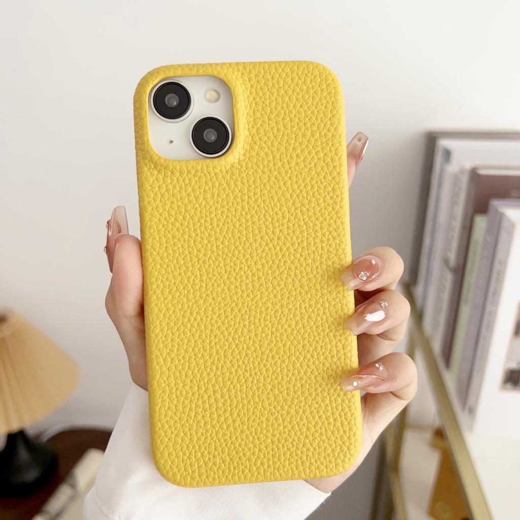 Leather Lychee Pattern Simple Solid Color Mobile Phone Case, Suitable for iPhone16 Hard Case Case, Apple 15Pro Anti-drop Case