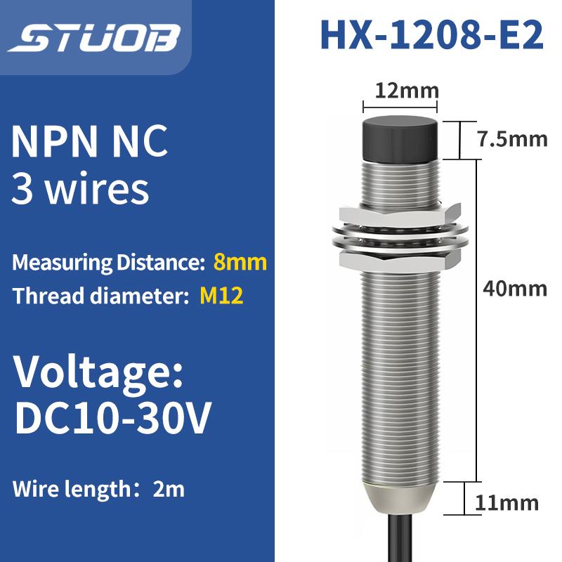 M12 3 Wire Inductive Proximity Sensor DC10-30V NPN PNP NO NC 2m Cable Metal Switch