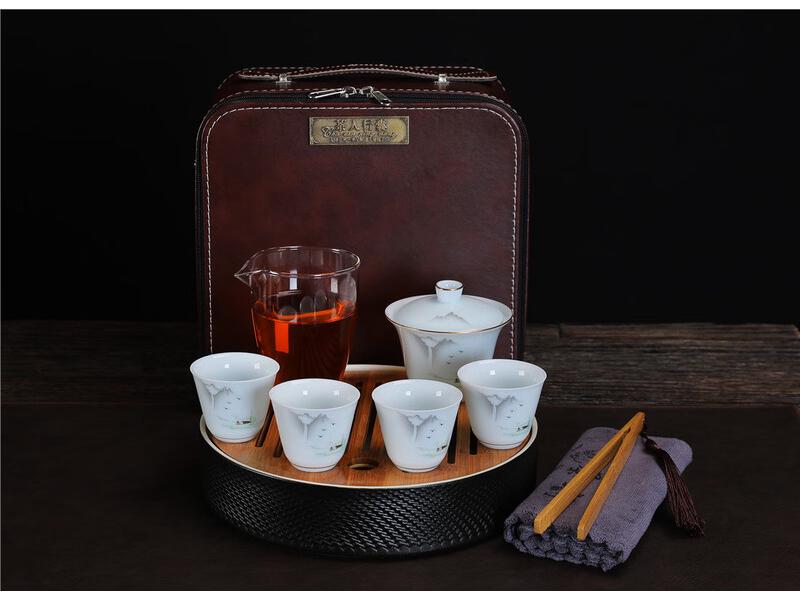 Chaxun Mutton Fat Jade Landscape Portable Tea Set