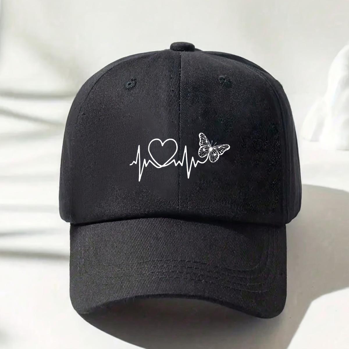 

Минималистичная бейсболка с принтом в виде белой бабочки и сердцебиения для занятий спортом на открытом воздухе, солнцезащитный козырек и защита от солнца. Adjustable