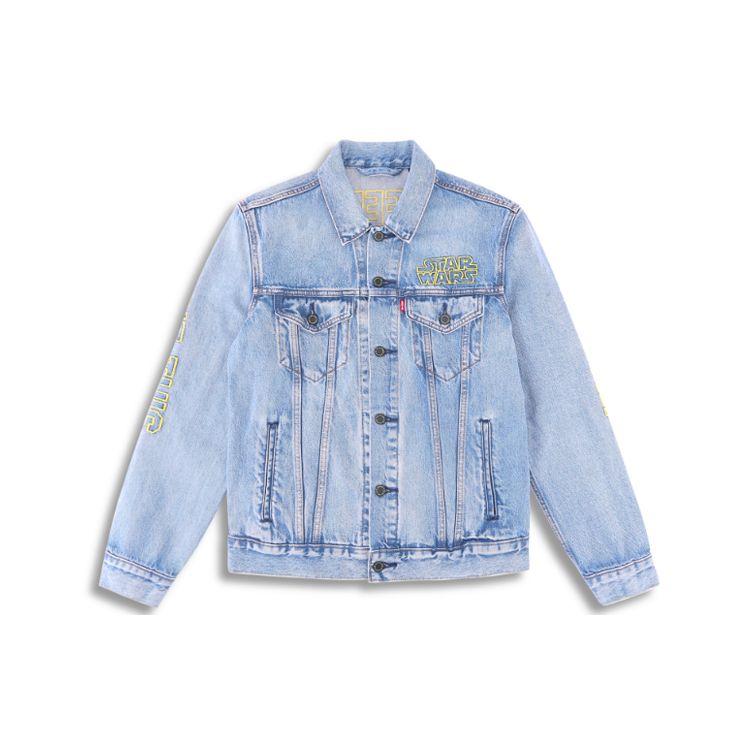 Levis X Sta Washed Distressed Letter Print Long Sleeve Denim Jacket Men jackets Blue 72334-0449