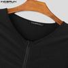 INCERUN Men Long Sleeve Mesh Patchwork One Piece Bodysuits Jumpsuits Short Playsuits