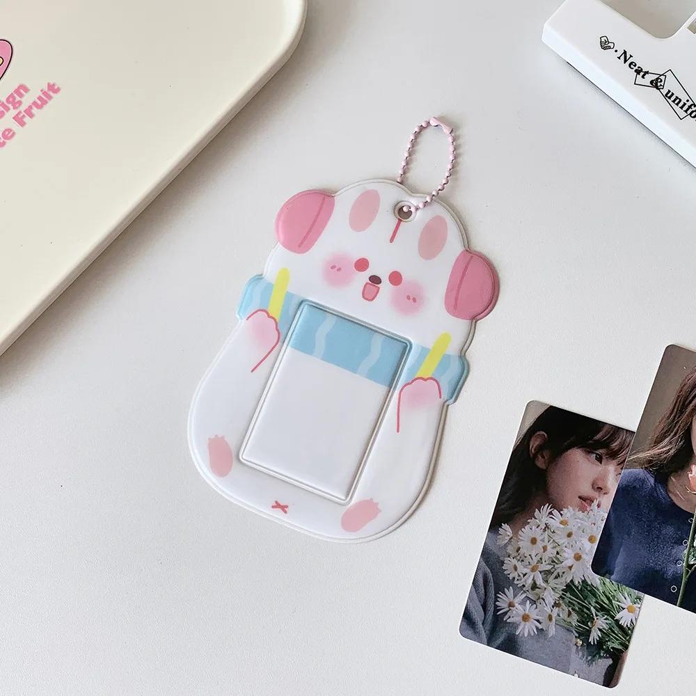 Cartoon Animal Photocard Frame for Girls Kawaii Penguin Fox Photocard Holder Kpop Idol Card Sleeves with Chain Mini Photo Album