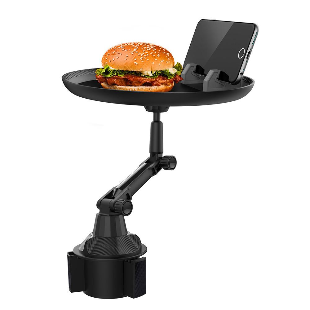 Car Cup Holder-Adjustable Car Tray-Side Table-Perfect Car Food Tray with Phone Slot and Swivel Arm
