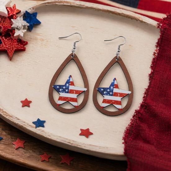 1 Pair Hollow Drop Earrings for Women, Fourth of July Independence Day Earrings, American Flag Stars Stripes Design Hook Earrings