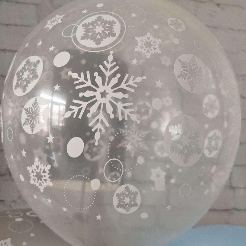 12inch Christmas Party Balloon Decoration with White Snowflake Print Transparent Gold Balloon for Holiday Party Layout