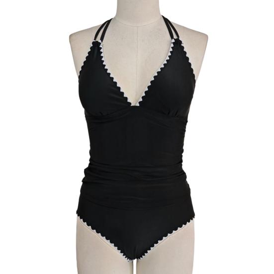 2Pcs/Set Women Tankini Set V Neck Ruched Tummy Control Tops High Waisted Bottoms Color Block Swimwear Summer Beachwear