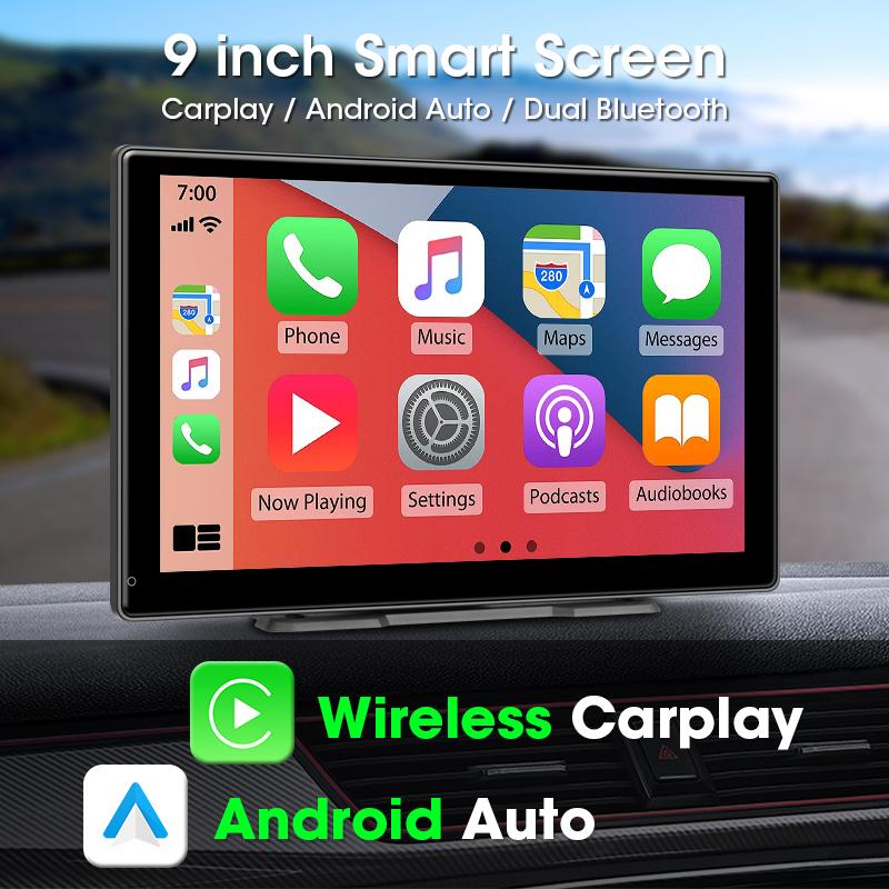 9 Inch Wireless Carplay Android Auto MP5 Portable Smart Screen Car Radio Multimedia Video Player Rear View Camera Bluetooth 5.0