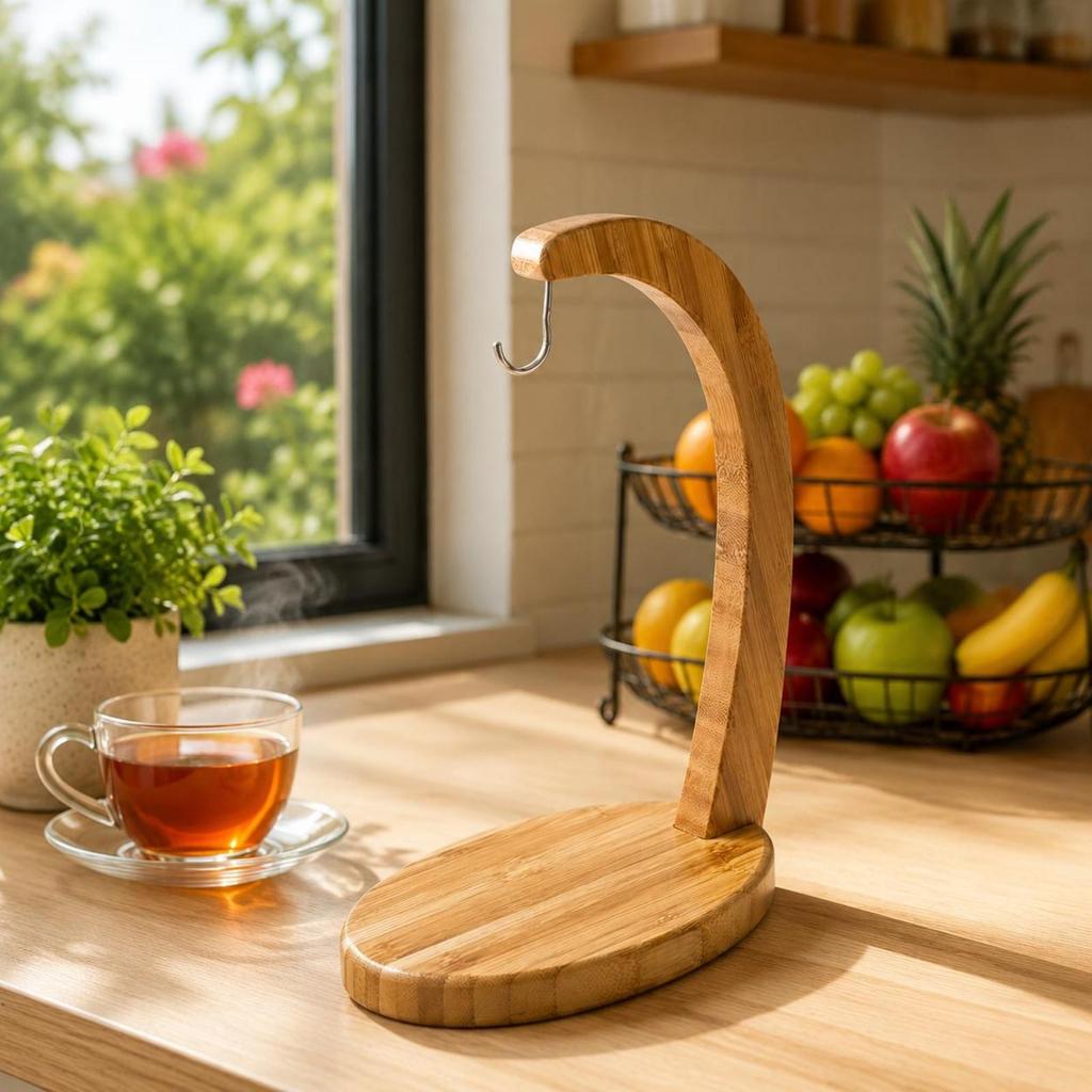 Banana Holder Bamboo Fruit Rack Storage for Kitchen, Living Room
